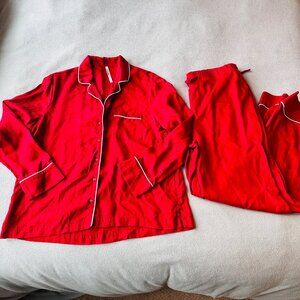 Soma Pajama Set Womens Medium Red Notch Color Top Pants Lenzing Lyocell
